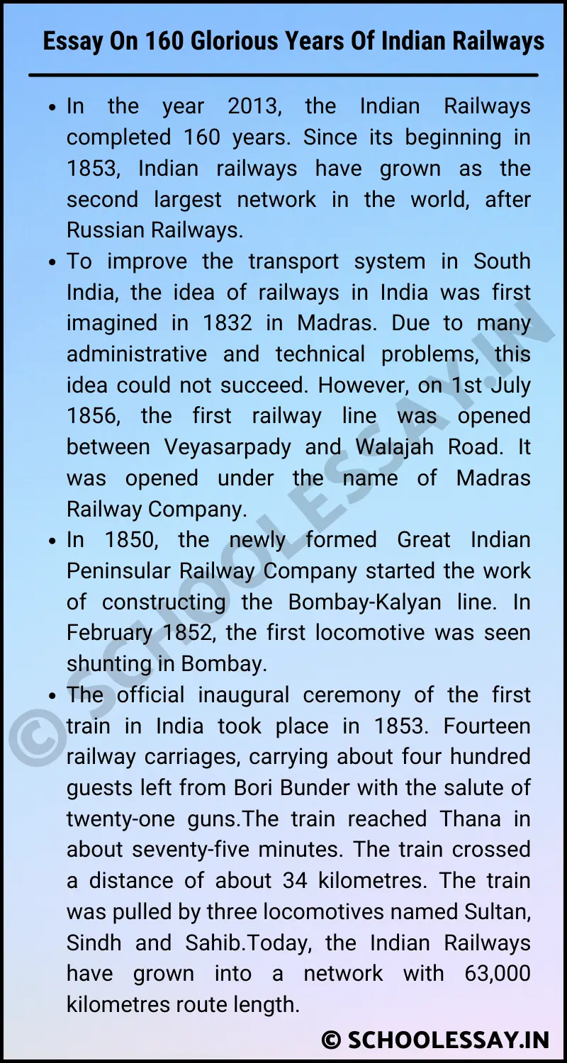 Essay On 160 Glorious Years Of Indian Railways