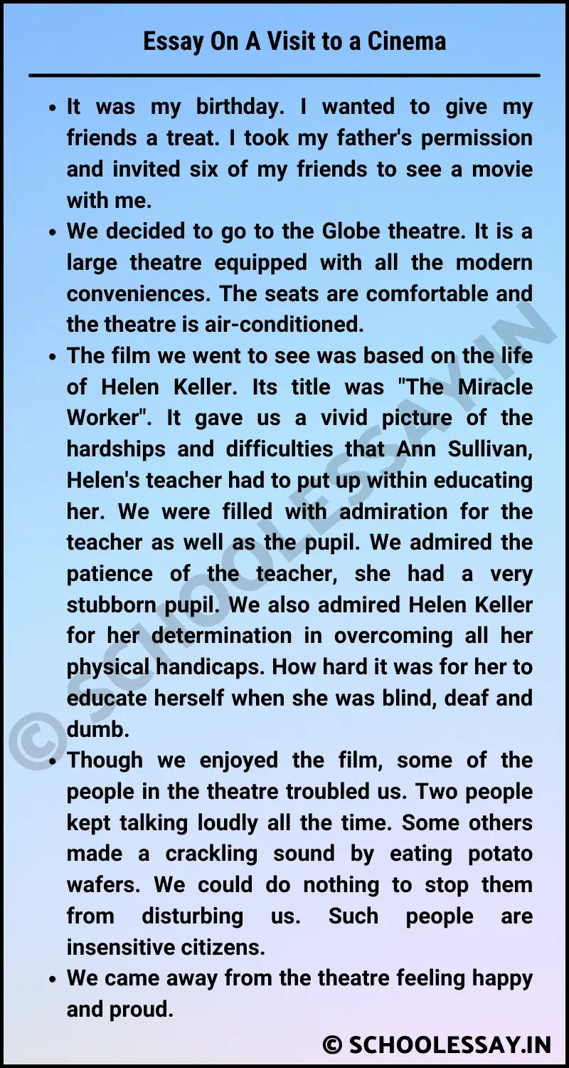 Essay On A Visit to a Cinema