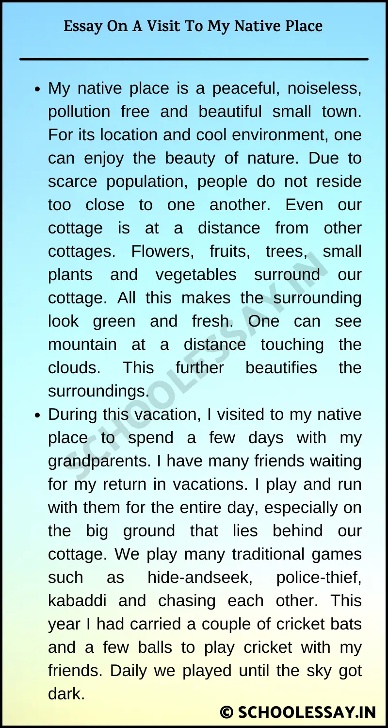 Essay On A Visit To My Native Place