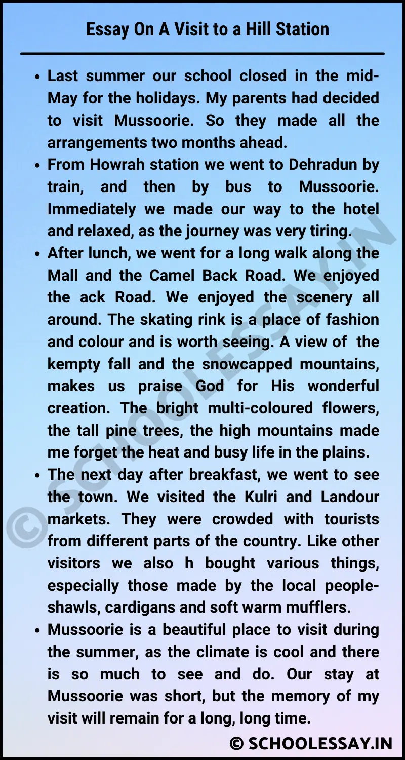 Essay On A Visit to a Hill Station