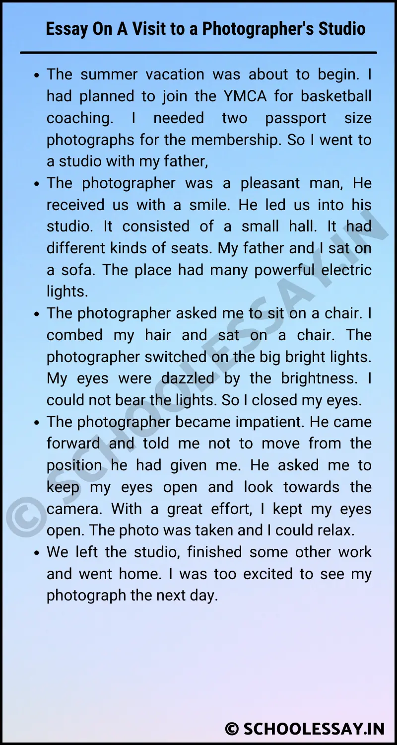 Essay On A Visit to a Photographer's Studio