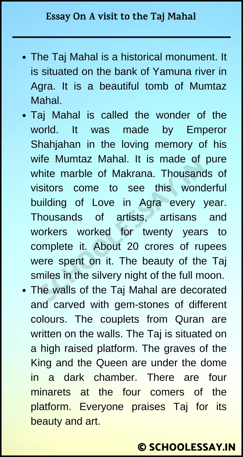 Essay On A visit to the Taj Mahal