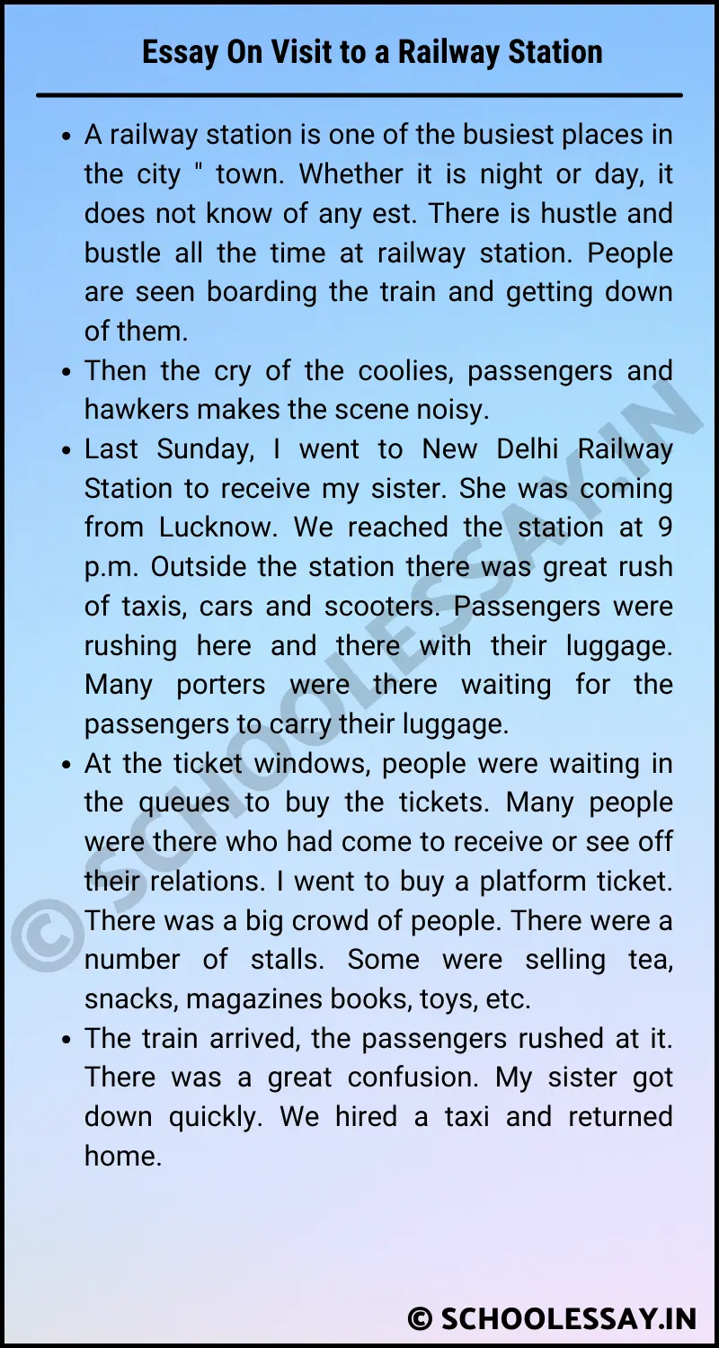 Essay On Visit to a Railway Station
