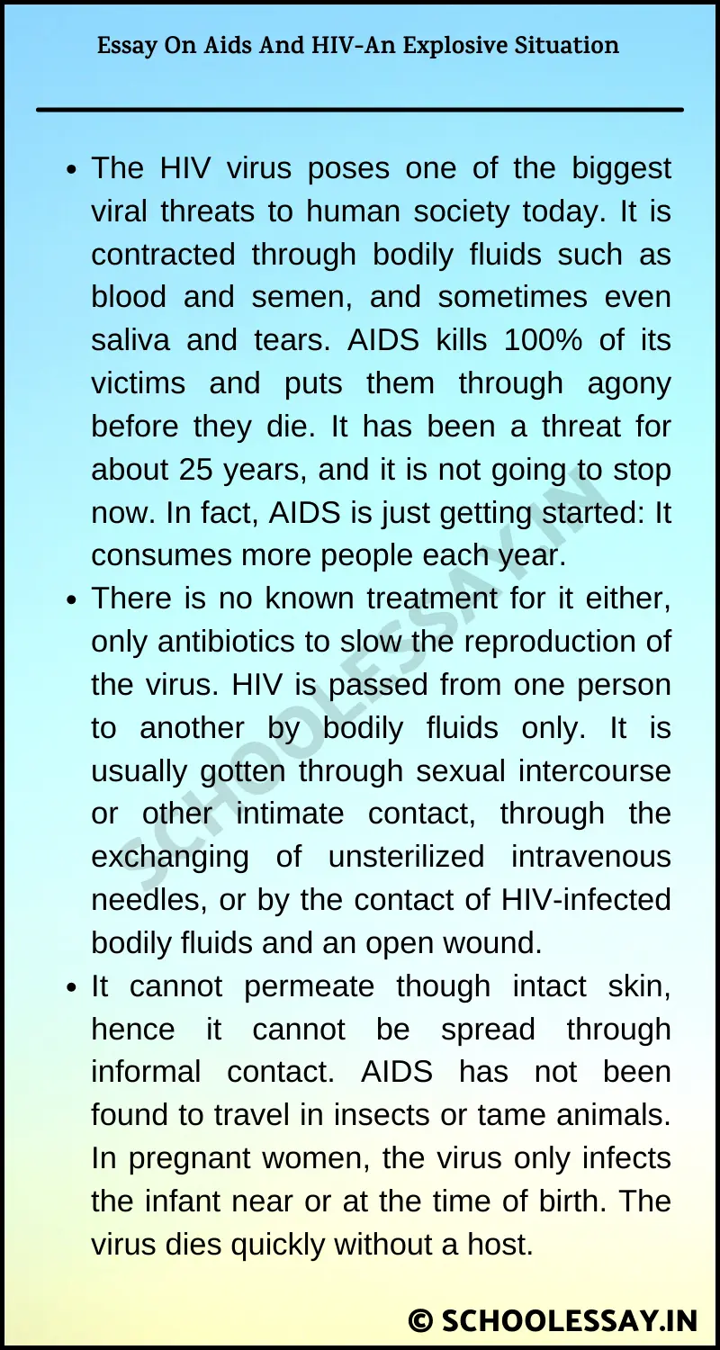 Essay On Aids And HIV-An Explosive Situation