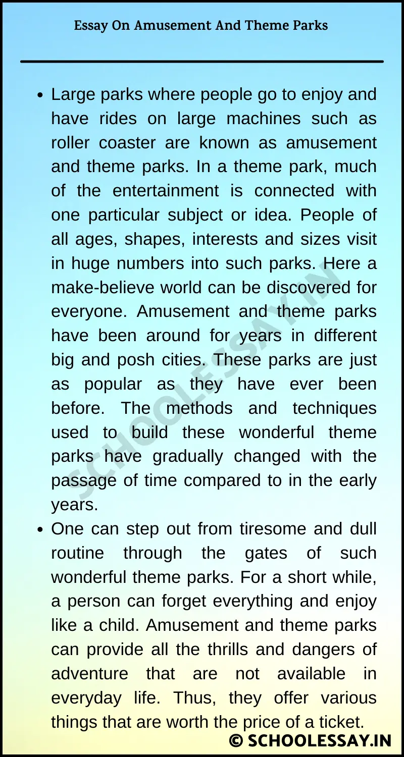 Essay On Amusement And Theme Parks