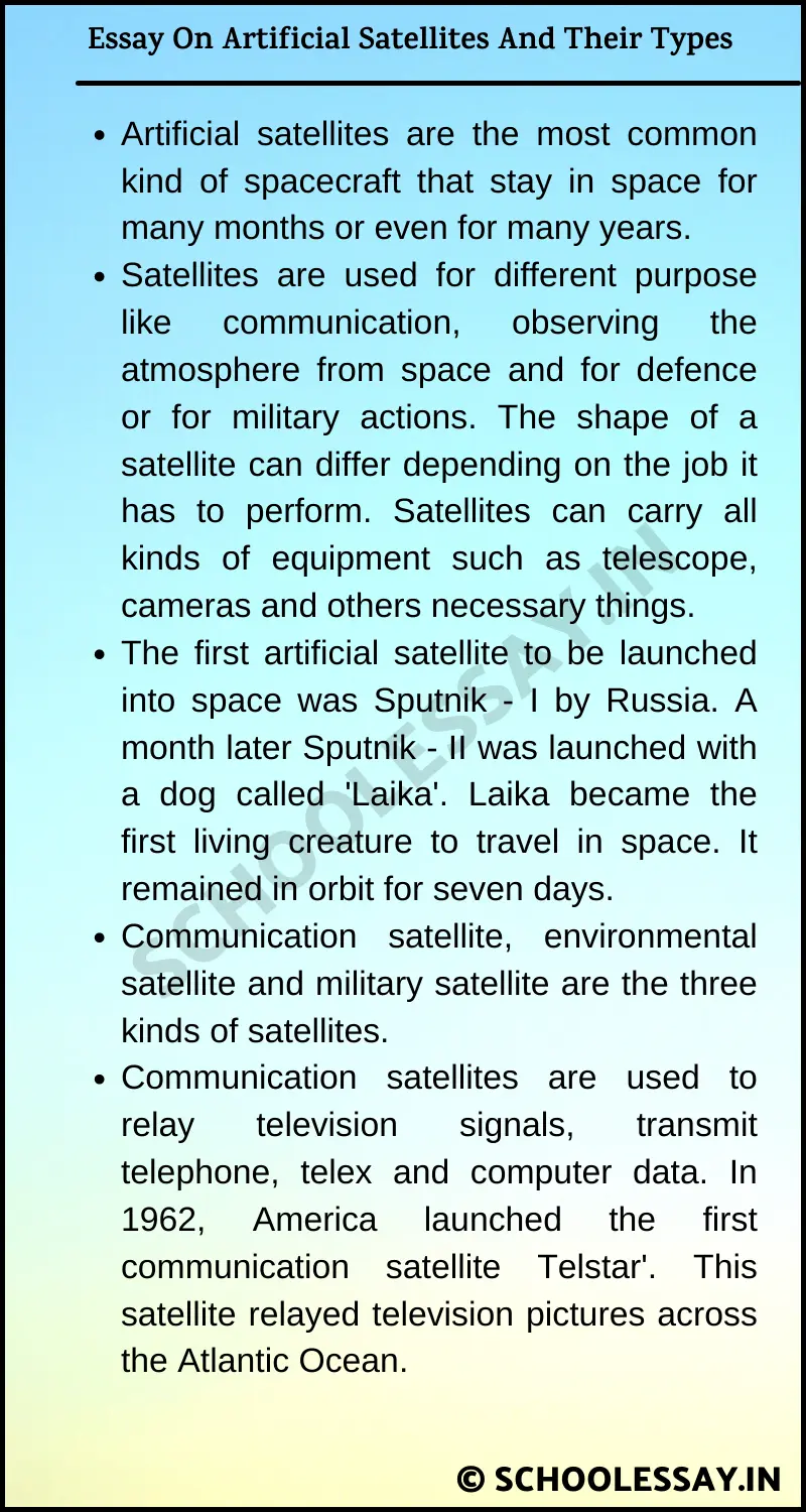 Essay On Artificial Satellites And Their Types