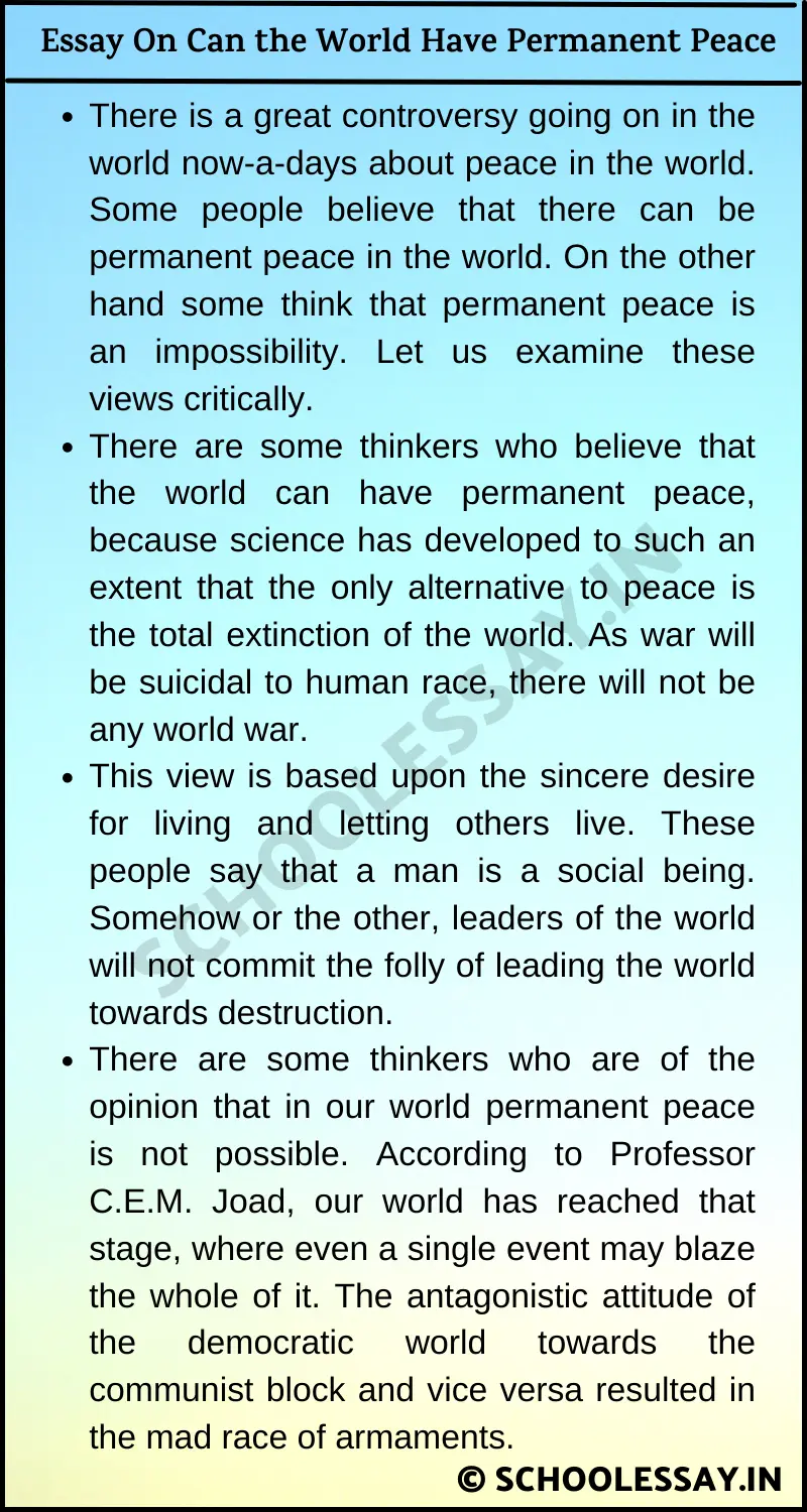 Essay On Can the World Have Permanent Peace?