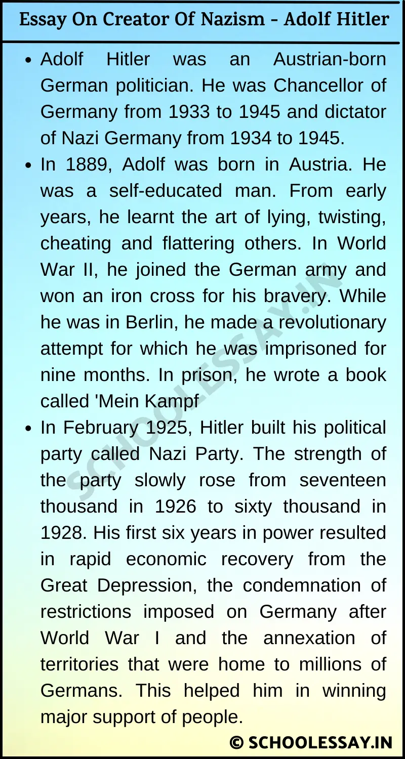 Essay On Creator Of Nazism - Adolf Hitler