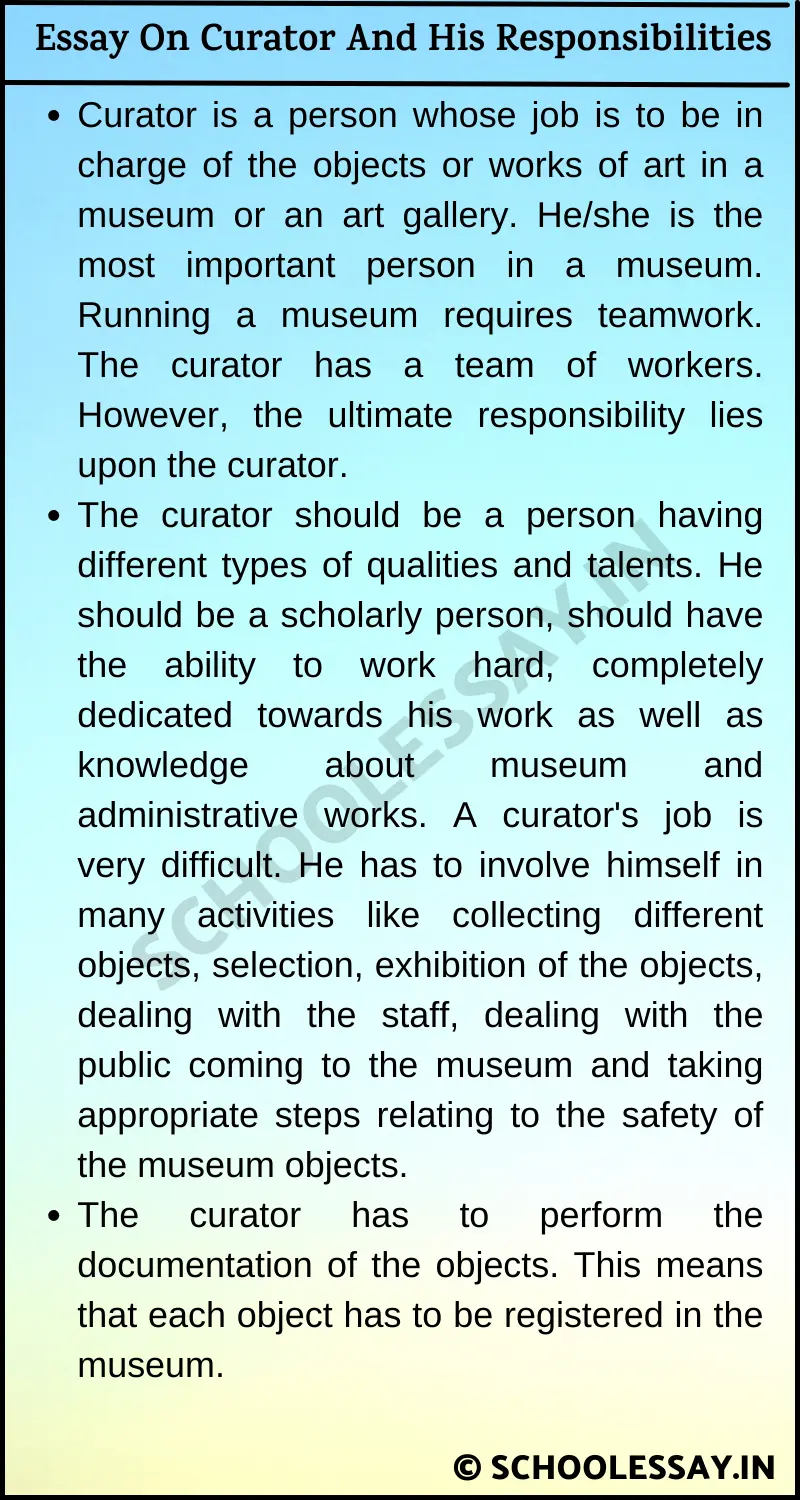 Essay On Curator And His Responsibilities