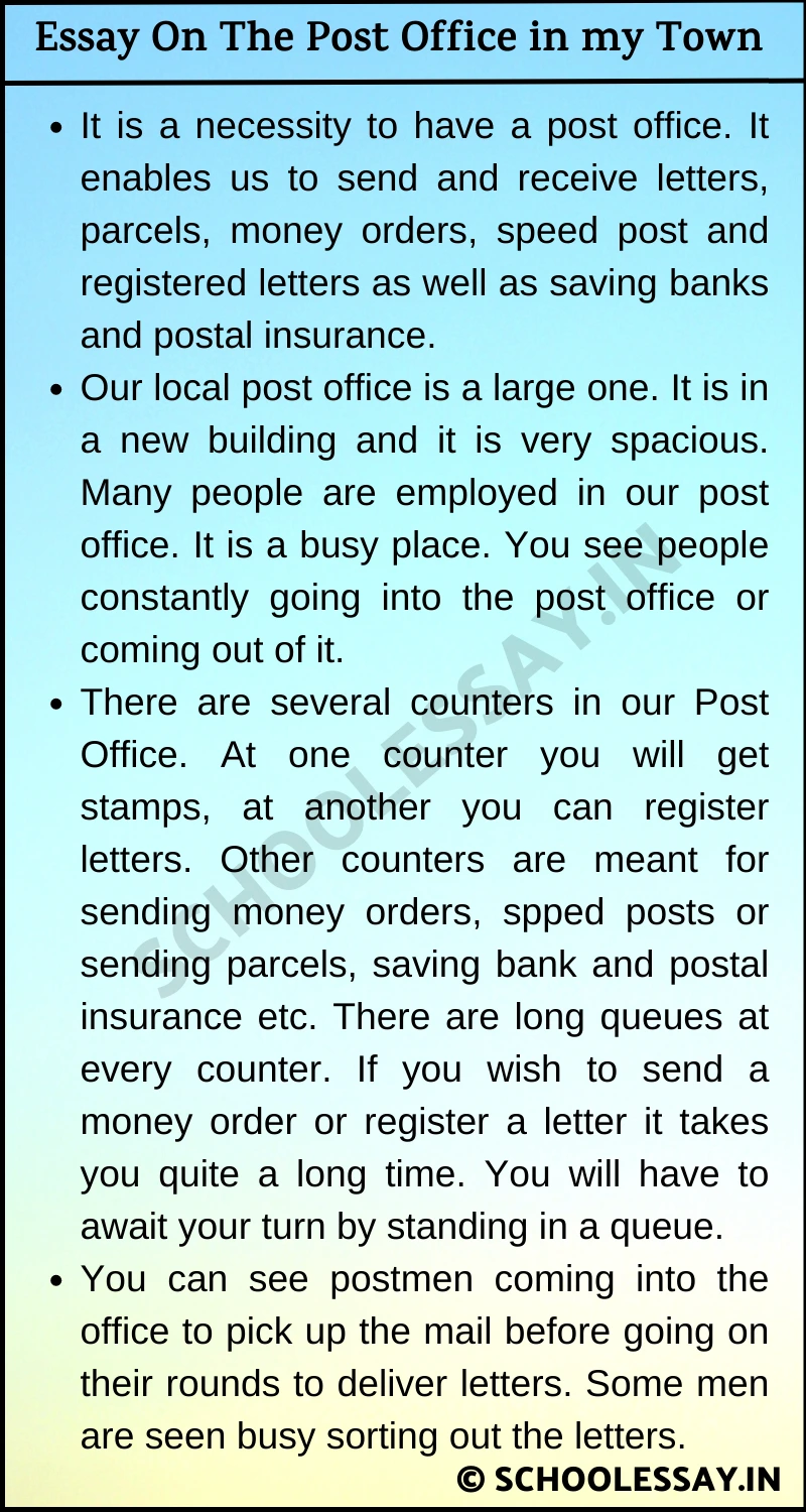 Essay On The Post Office in my Town