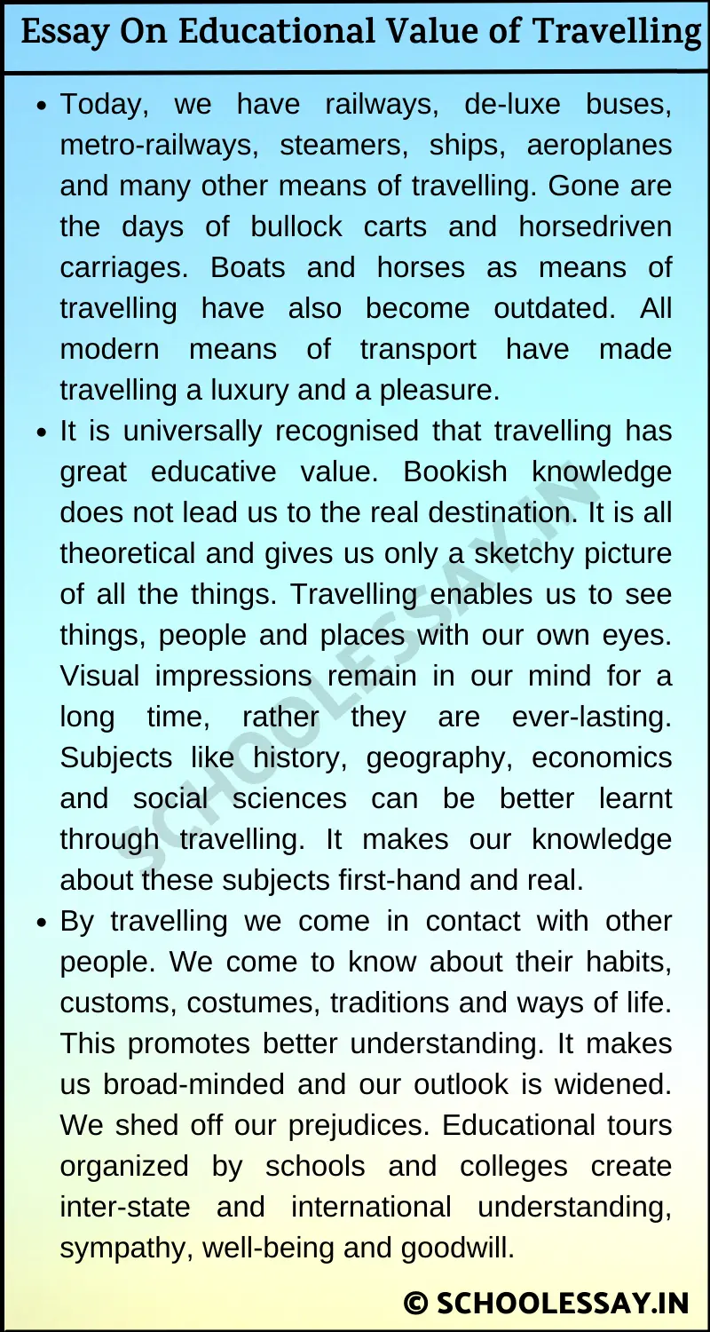Essay On Educational Value of Travelling