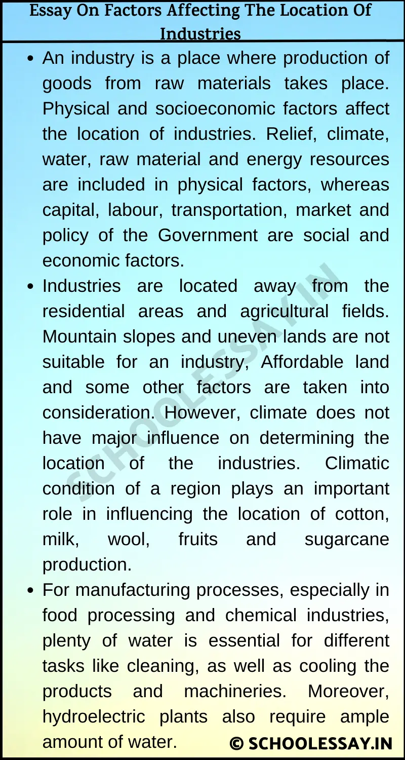 Essay On Factors Affecting The Location Of Industries