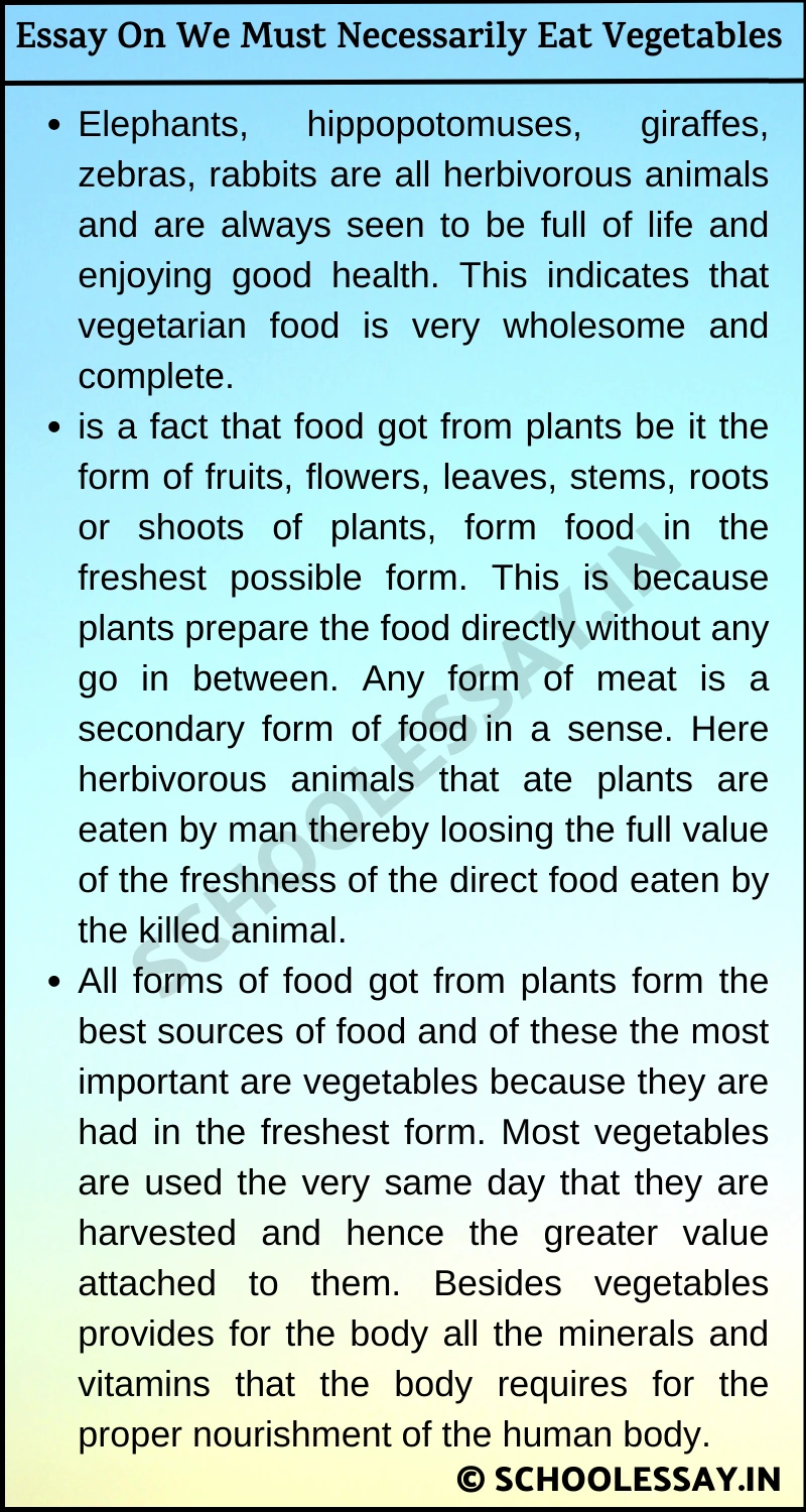 Essay On We Must Necessarily Eat Vegetables