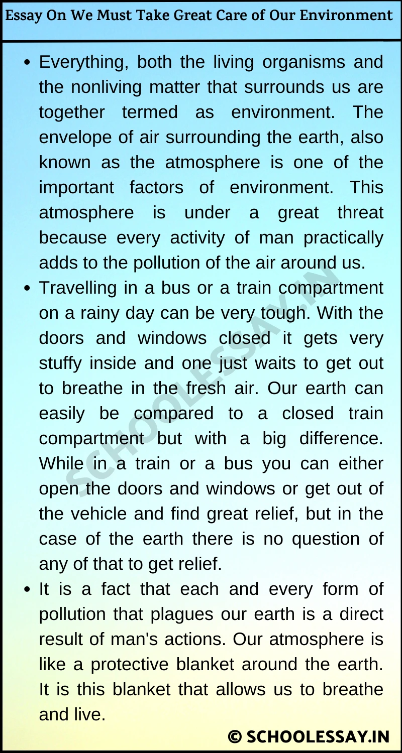 Essay On We Must Take Great Care of Our Environment