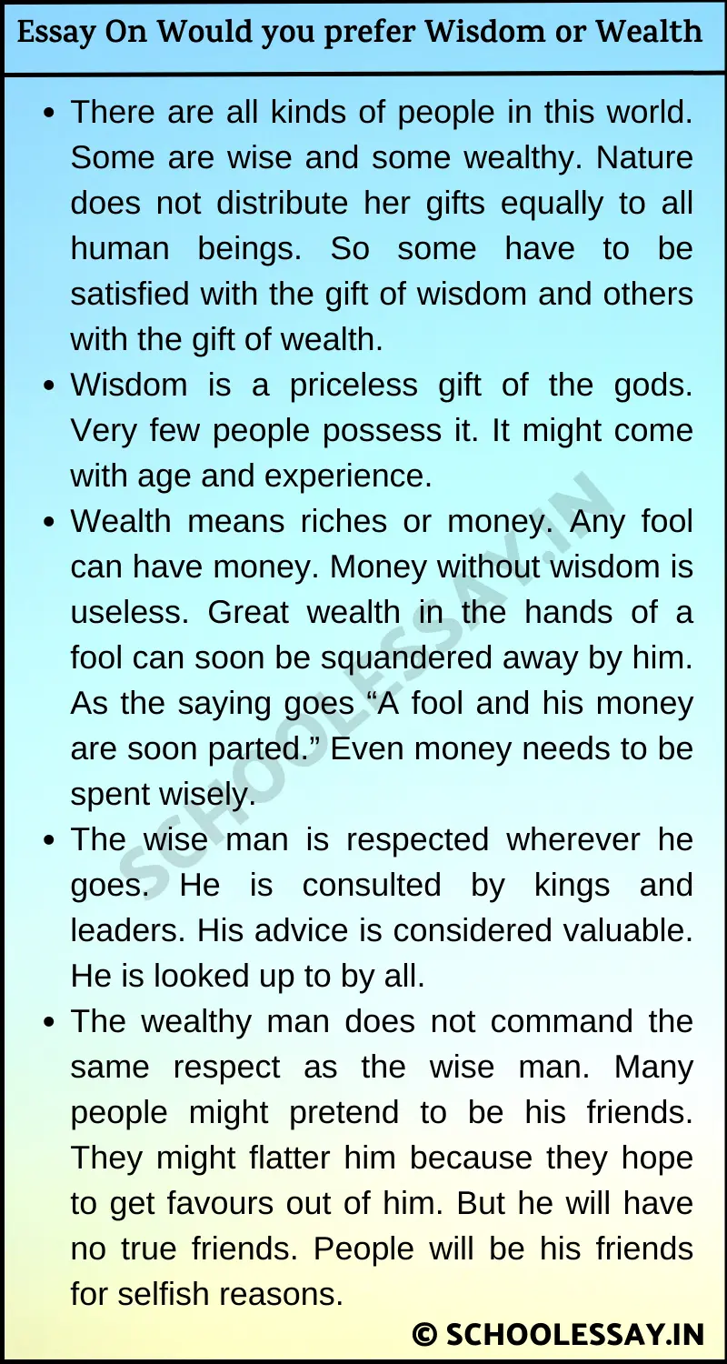 Essay On Would You Prefer Wisdom or Wealth