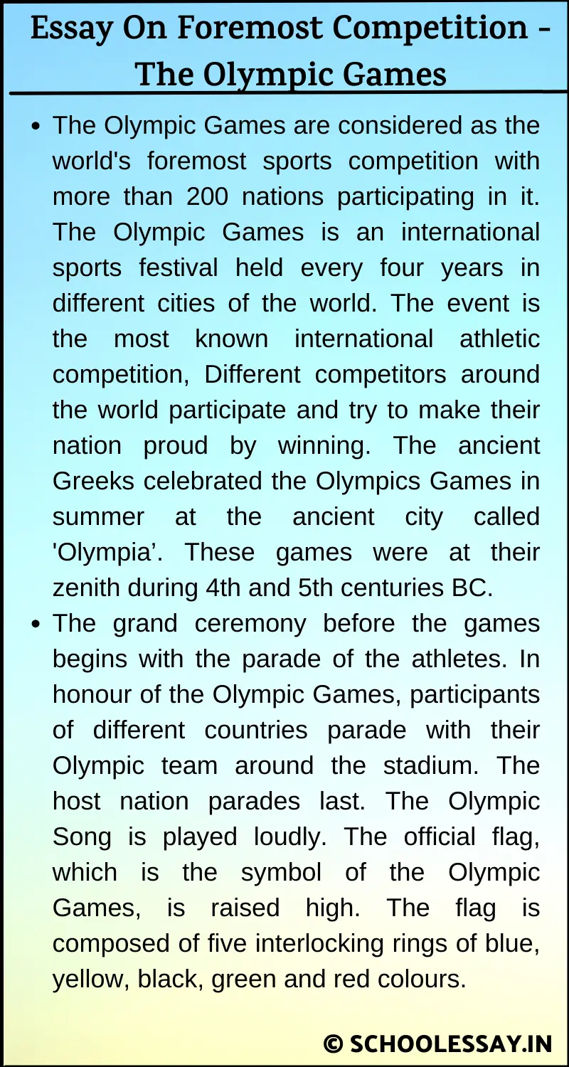 Essay On Foremost Competition - The Olympic Games