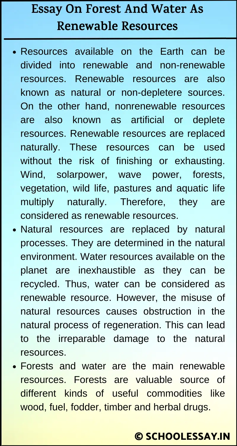 Essay On Forest And Water As Renewable Resources