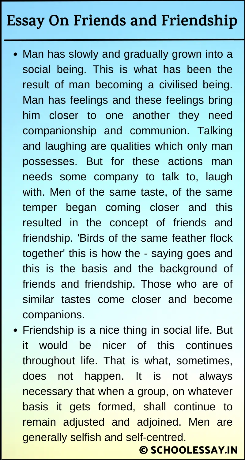 Essay On Friends and Friendship