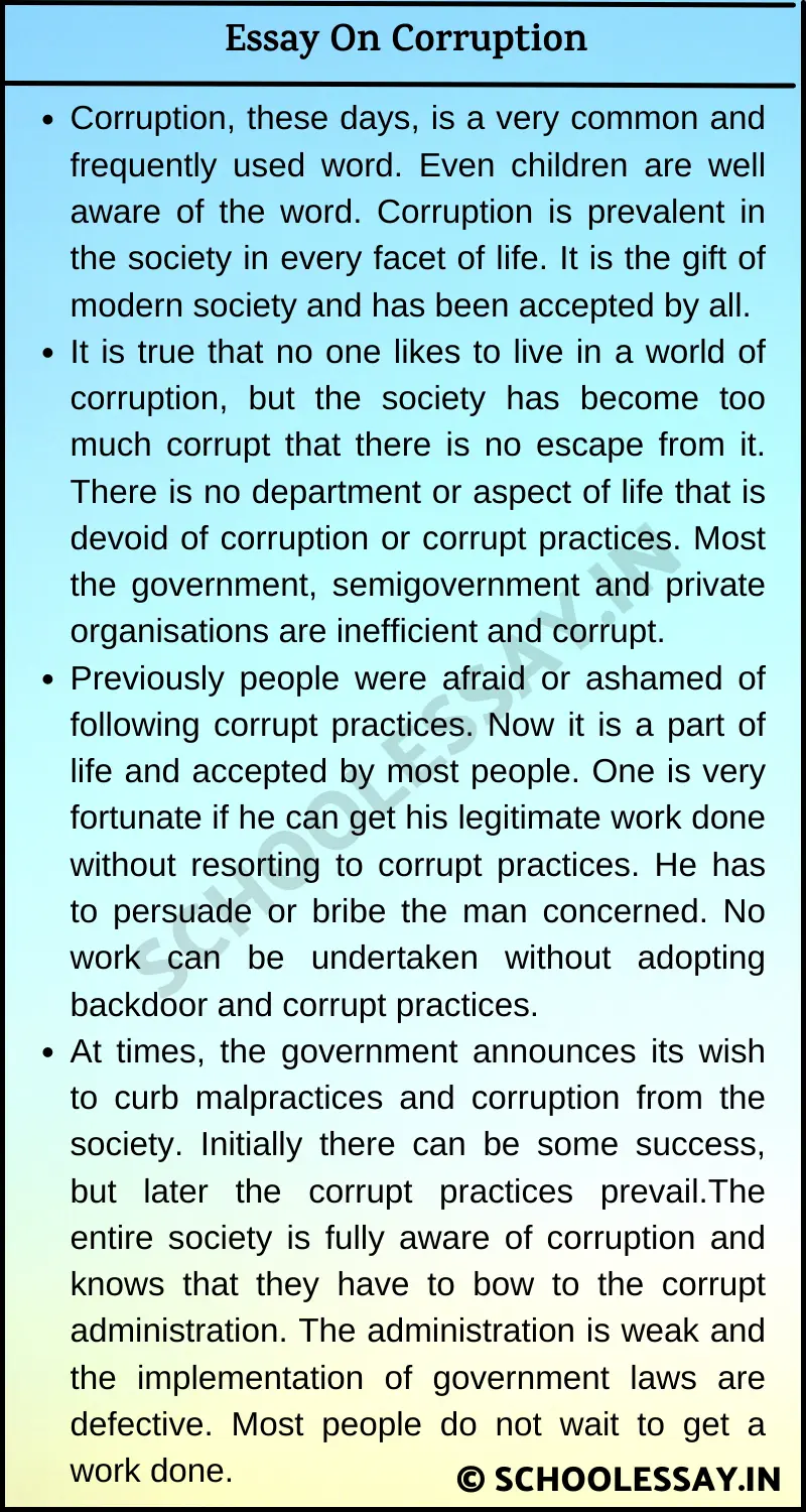 essay on corruption 100 to 150 words
