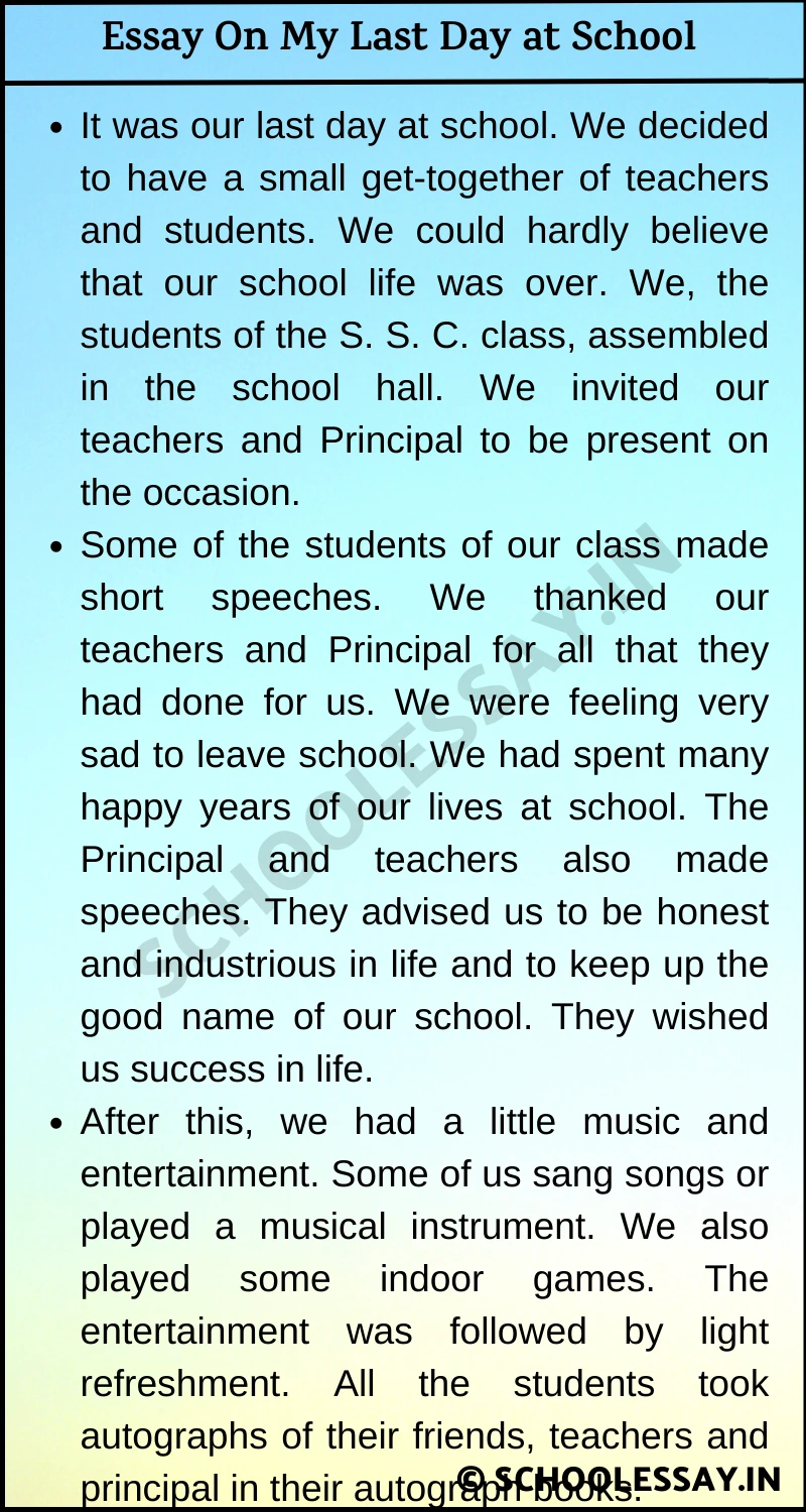 essay on my last day at school for class 10