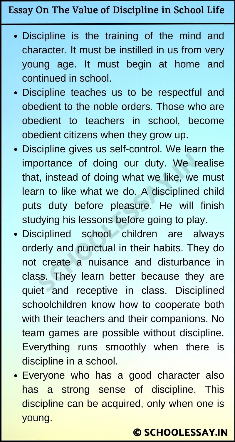 essay on discipline in school life