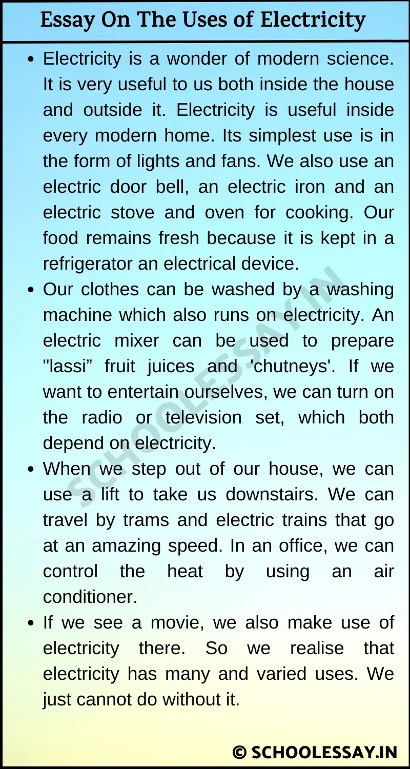uses of electricity essay 100 words
