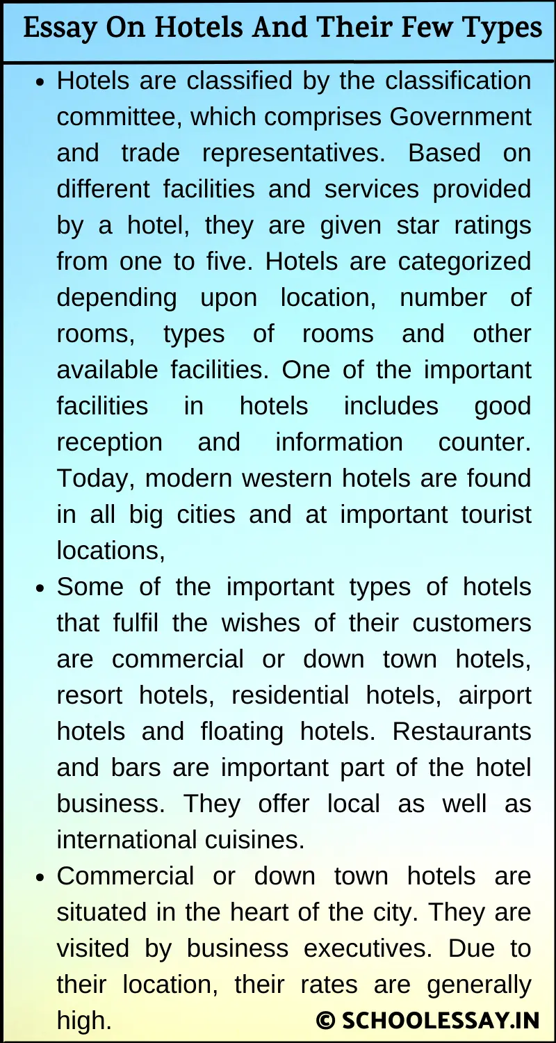 Essay On Hotels And Their Few Types
