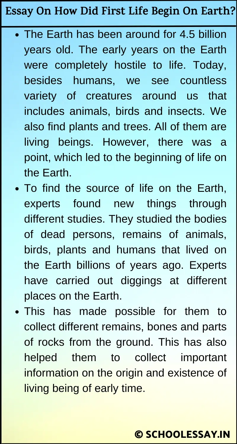 Essay On How Did First Life Begin On Earth