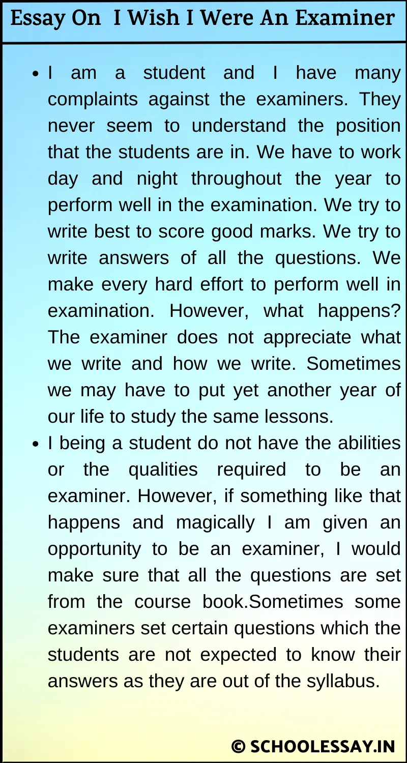 Essay On I Wish I Were An Examiner