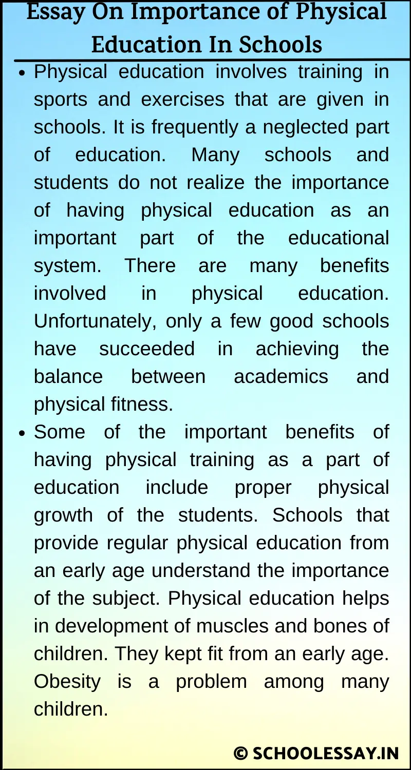 Essay On Importance of Physical Education In Schools