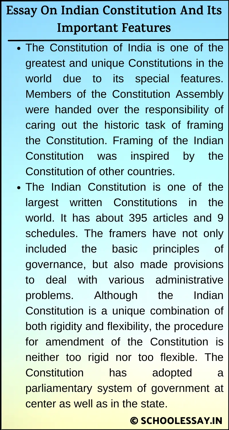 Essay On Indian Constitution And Its Important Features