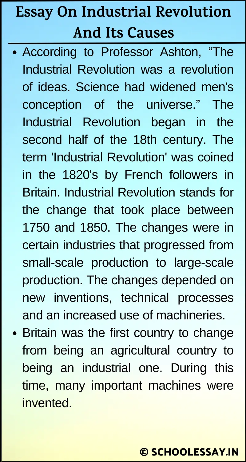 causes of industrial revolution essay