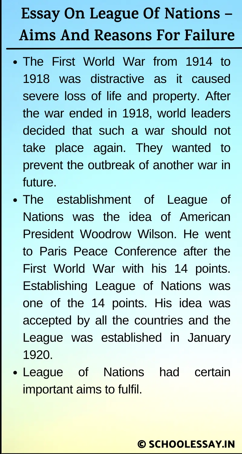 Essay On League Of Nations – Aims And Reasons For Failure