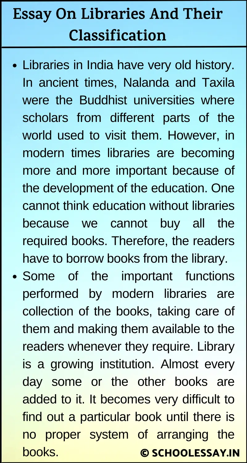 Essay On Libraries And Their Classification
