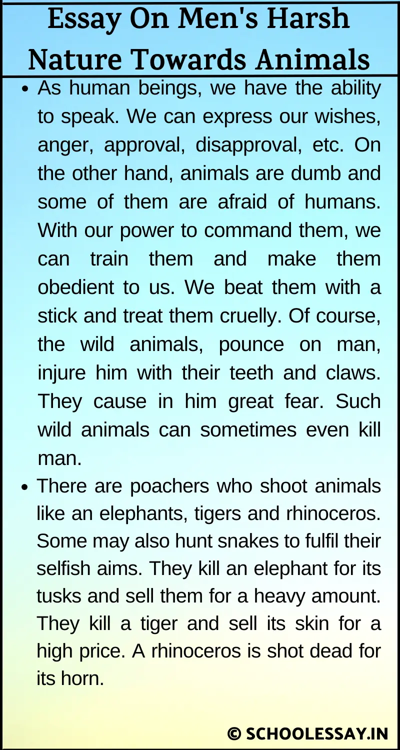 Essay On Men's Harsh Nature Towards Animals