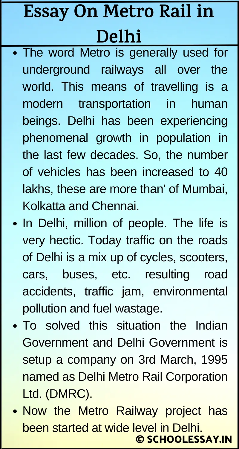 Essay On Metro Rail in Delhi