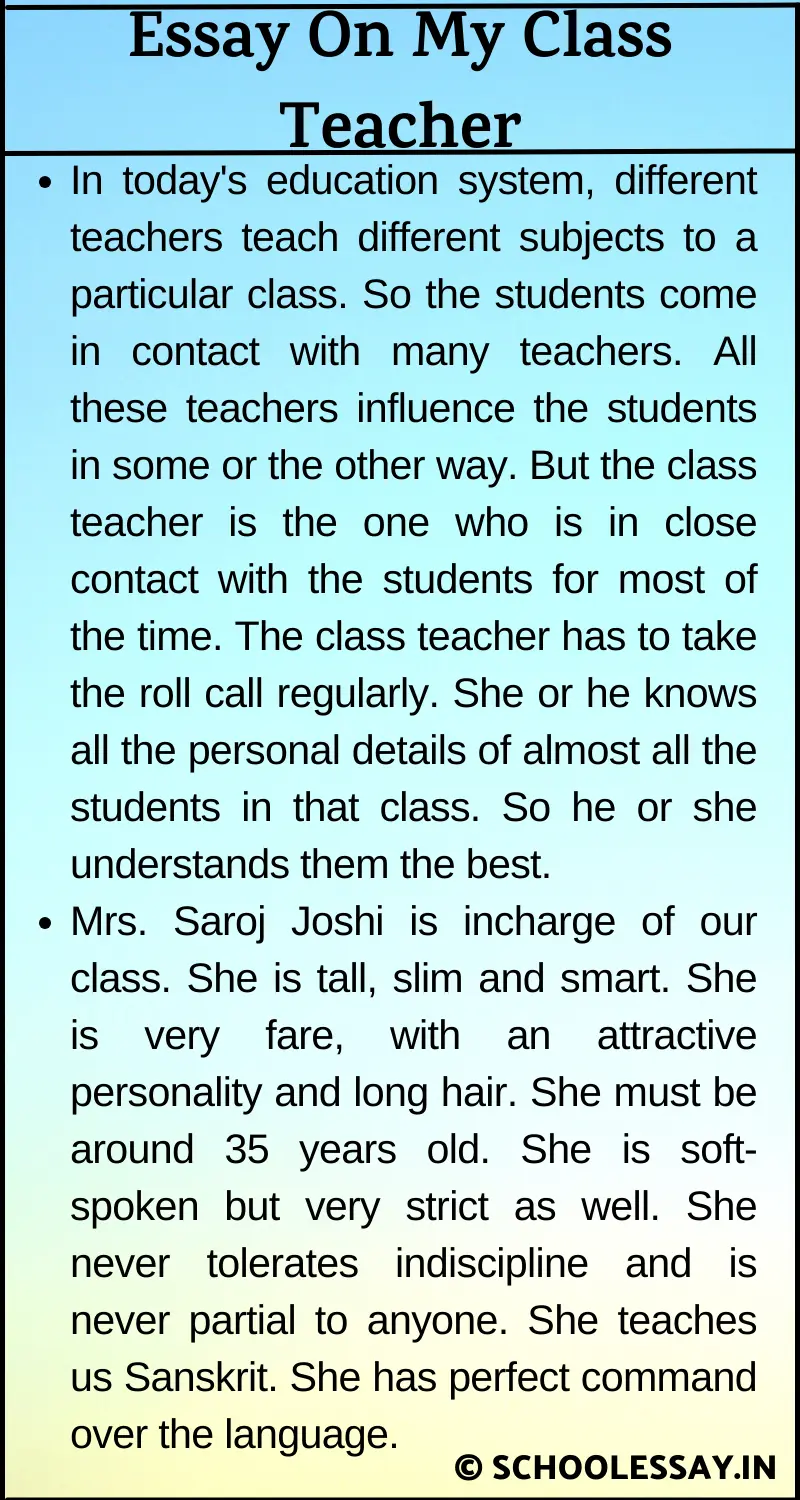 Essay On My Class Teacher