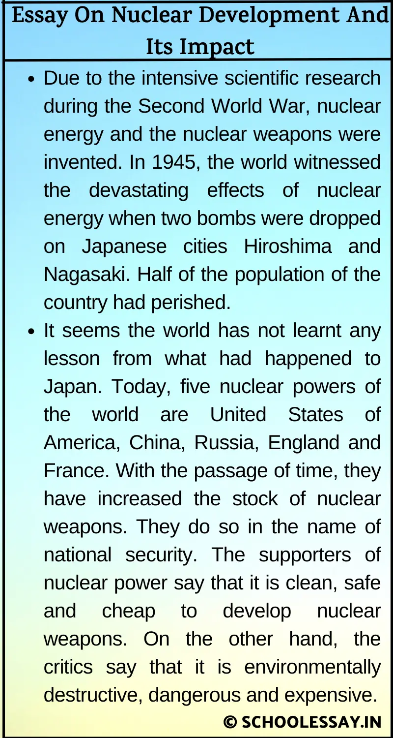 Essay On Nuclear Development And Its Impact