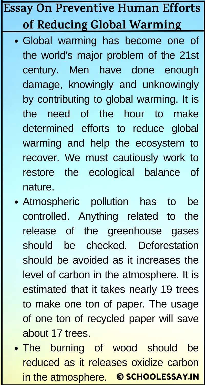 Essay On Preventive Human Efforts of Reducing Global Warming