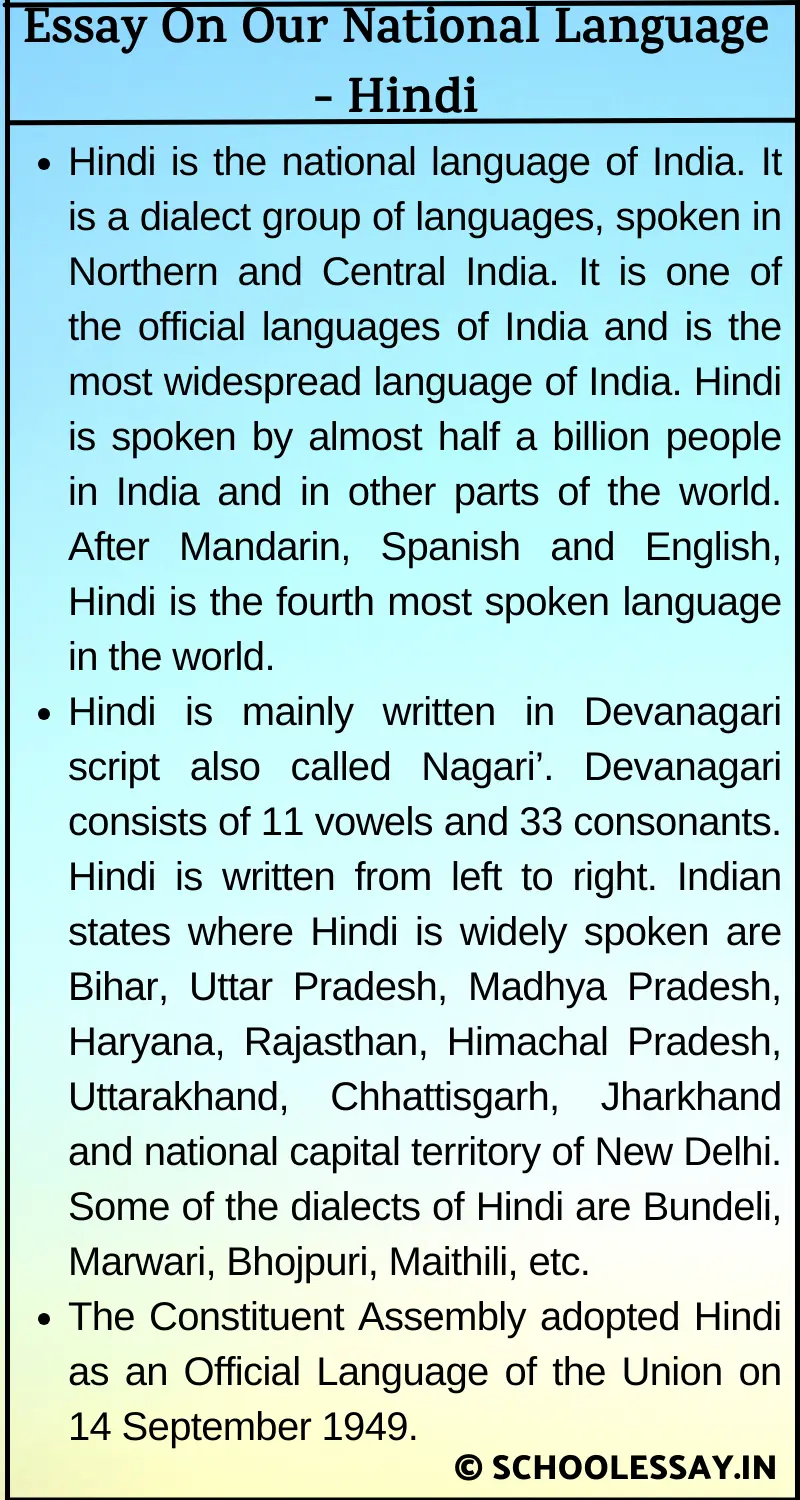 our national language hindi essay in english