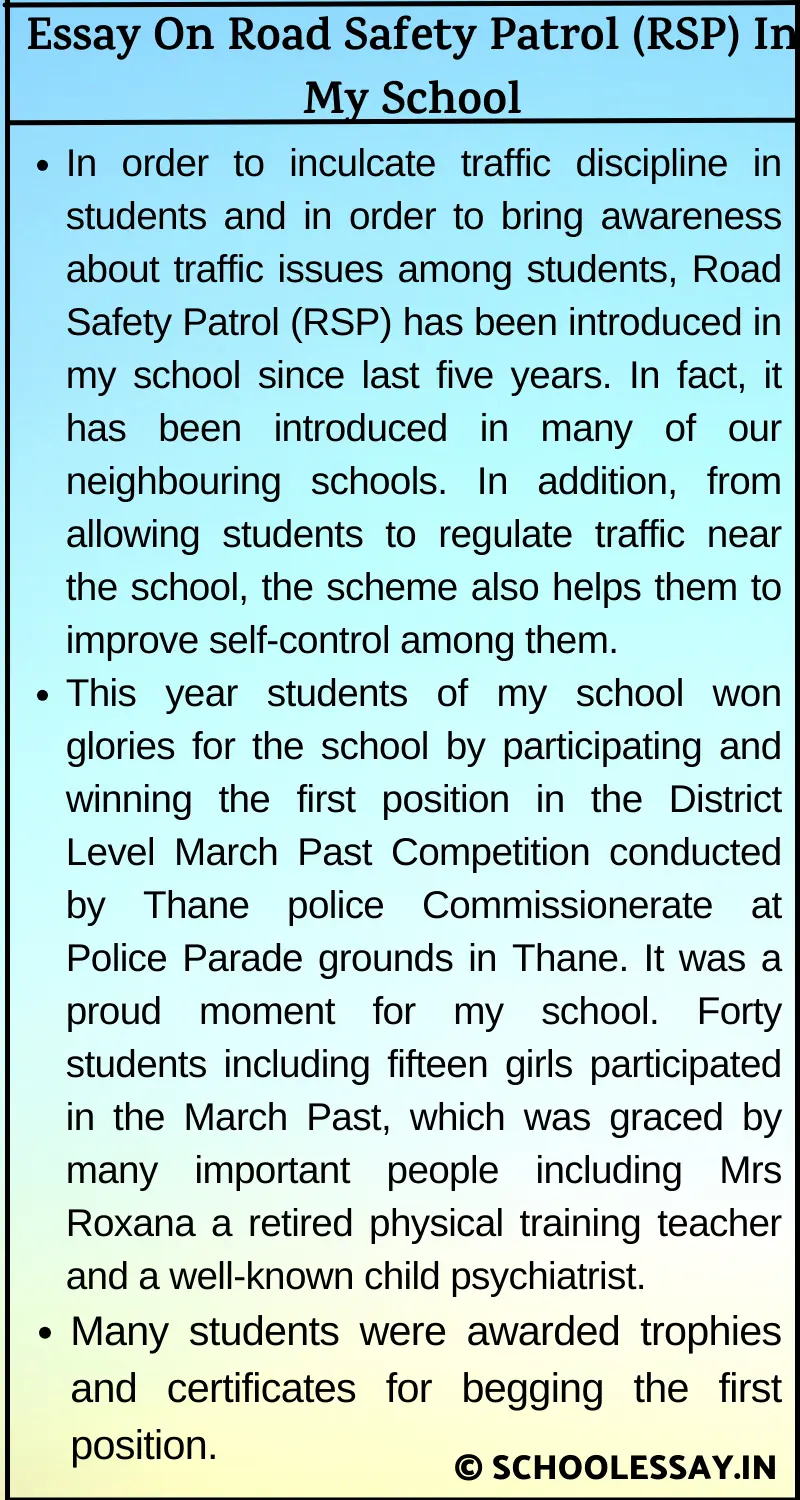 Essay On Road Safety Patrol (RSP) In My School