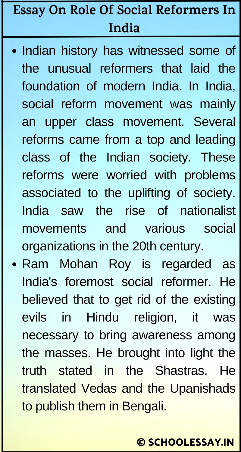 Essay On Role Of Social Reformers In India