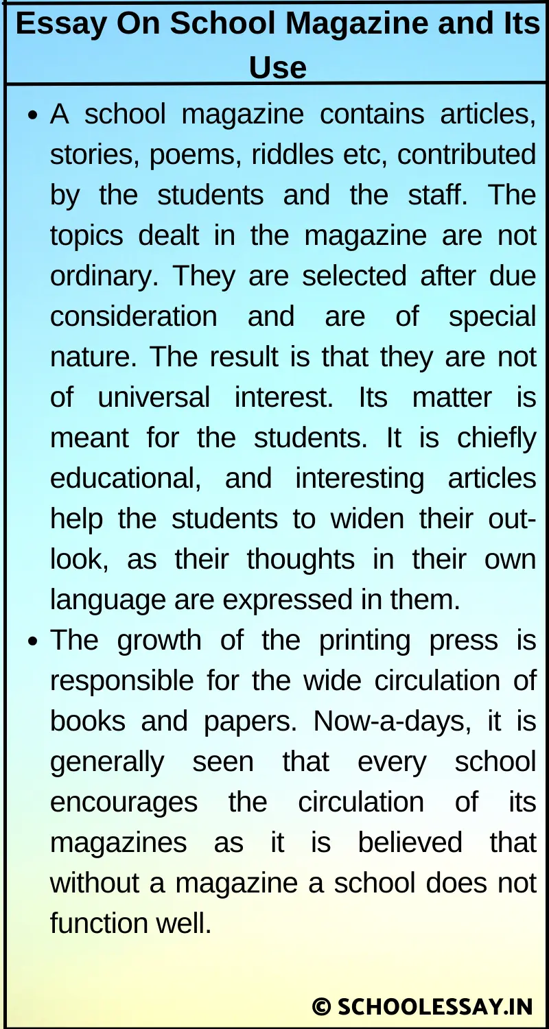 Essay On School Magazine and Its Use