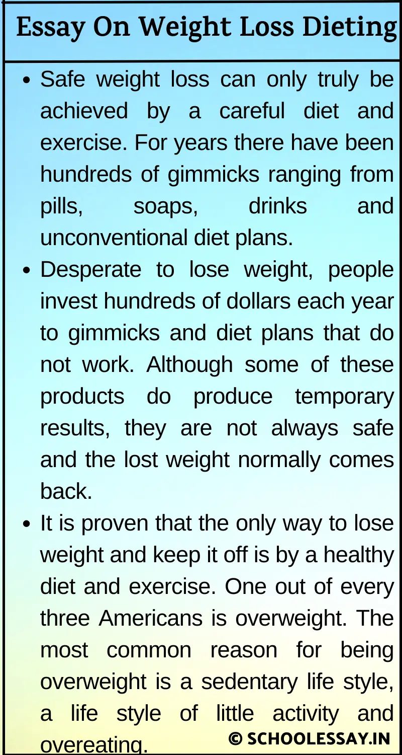 Essay On Weight Loss Dieting