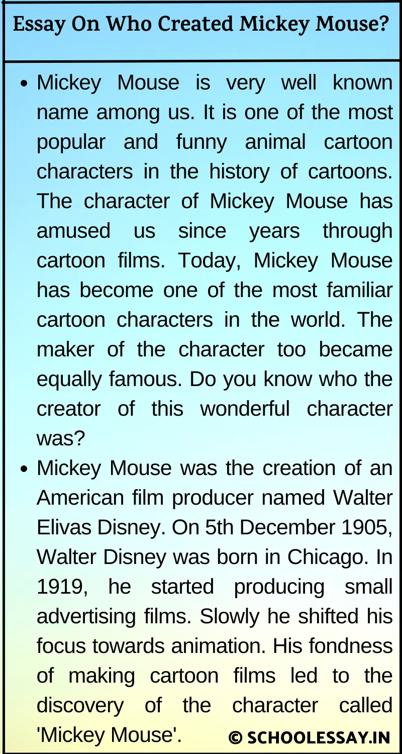 Essay On Who Created Mickey Mouse