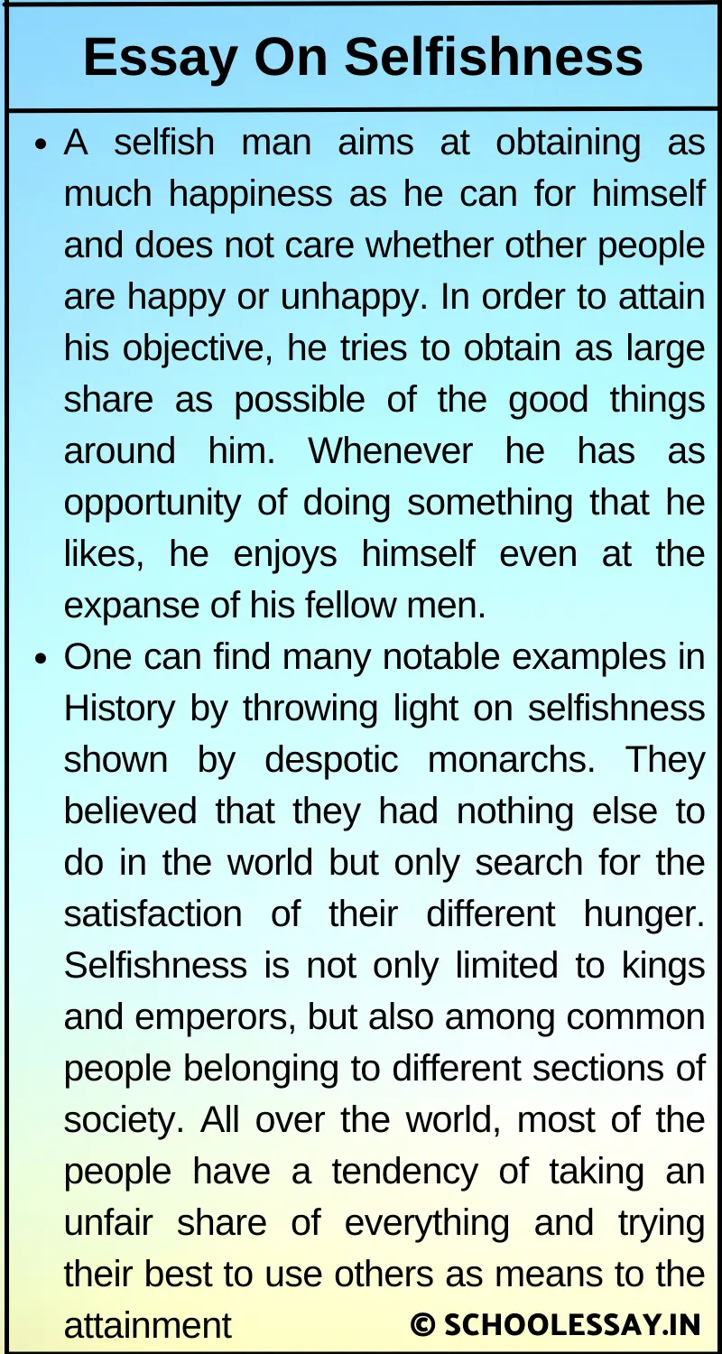 Essay On Selfishness