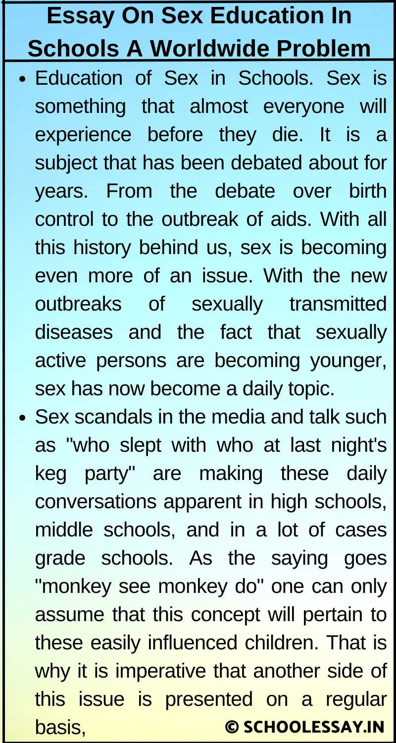 Essay On Sex Education In Schools A Worldwide Problem