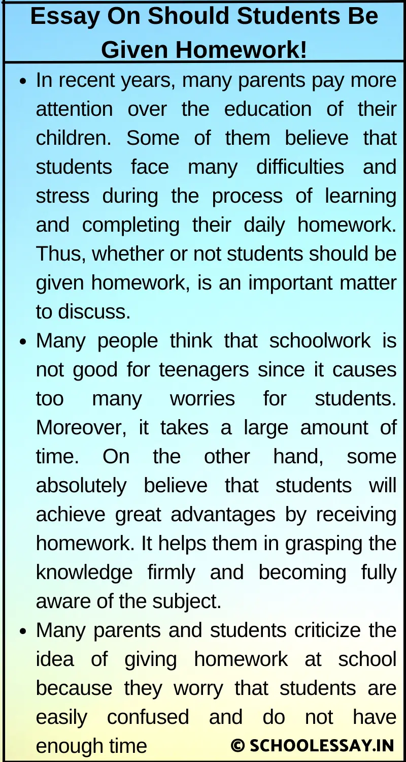 Essay On Should Students Be Given Homework!