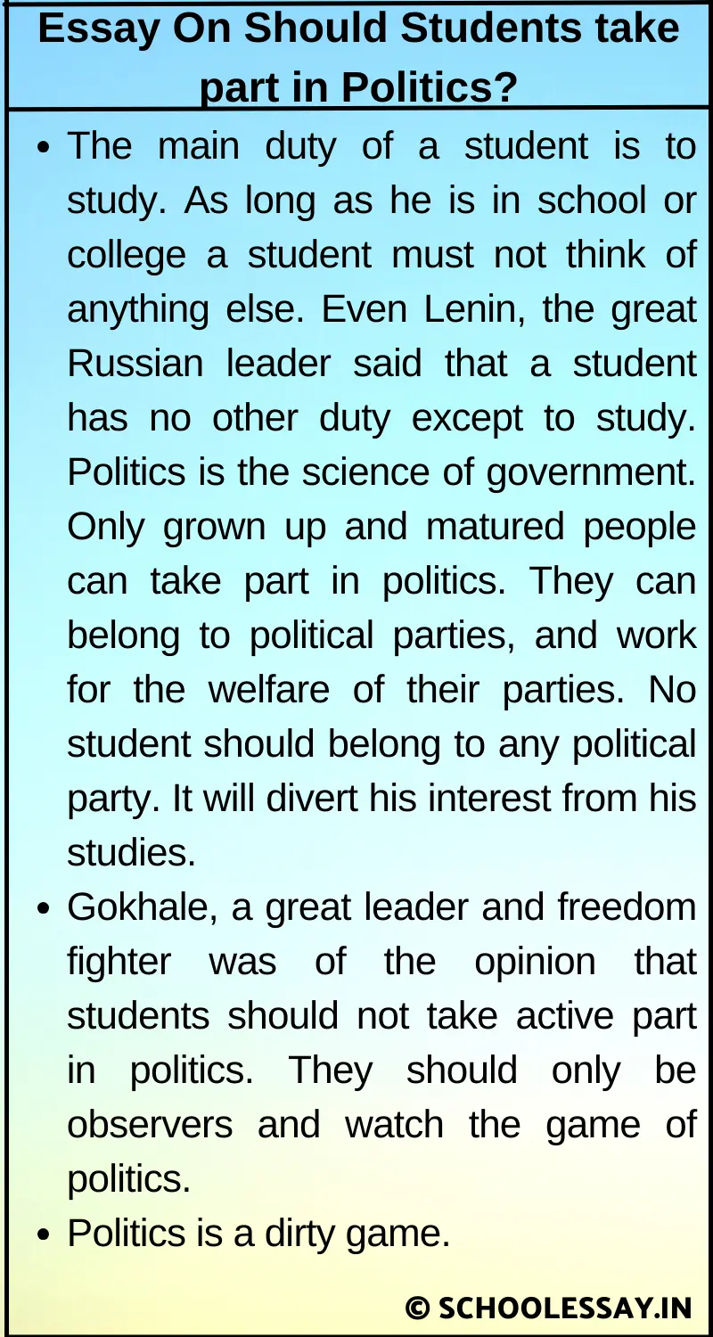 Essay On Should Students take part in Politics?