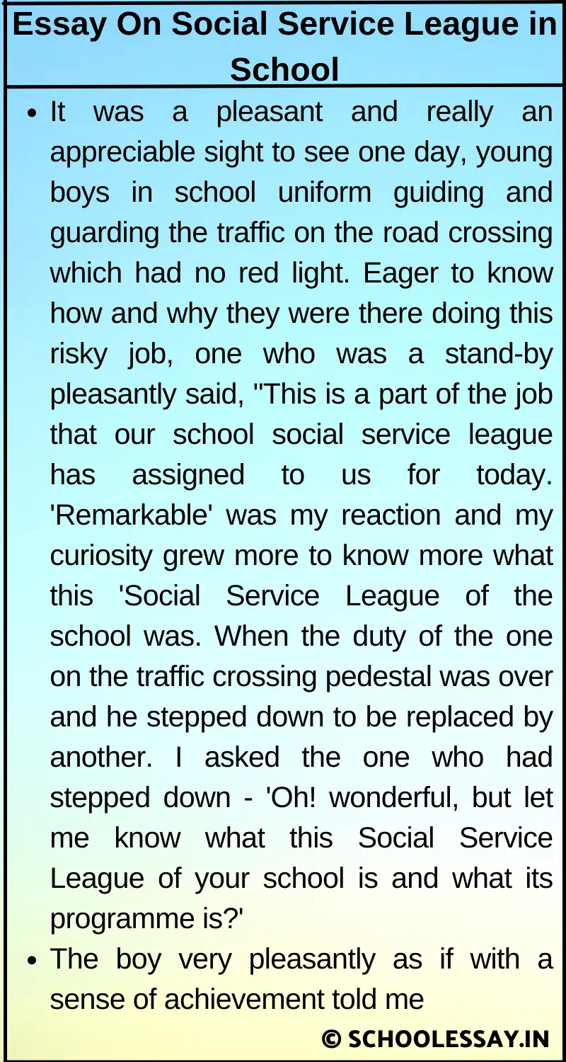 Essay On Social Service League in School